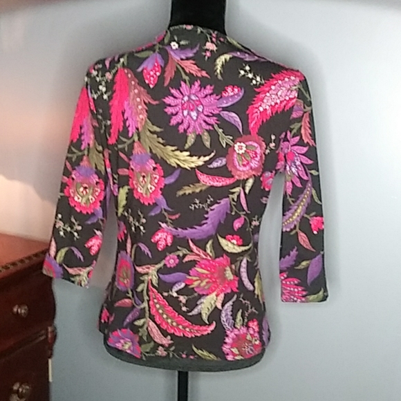 Lauren Ralph Lauren Black Floral Print Petite L - Picture 2 of 5